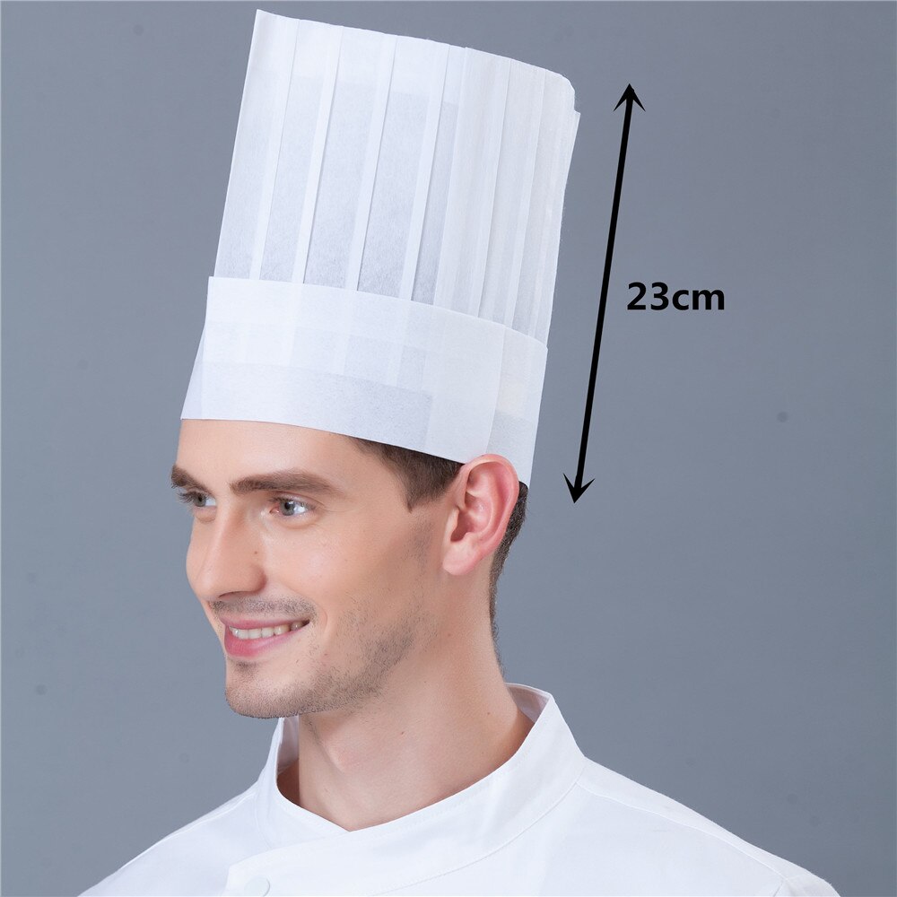 unisexe non tissé haut moyen plat rond chapeau Restaurant hôtel cuisine travail de cuisine porter Chef chapeaux blanc noir 10 Pcs/Lot: 02