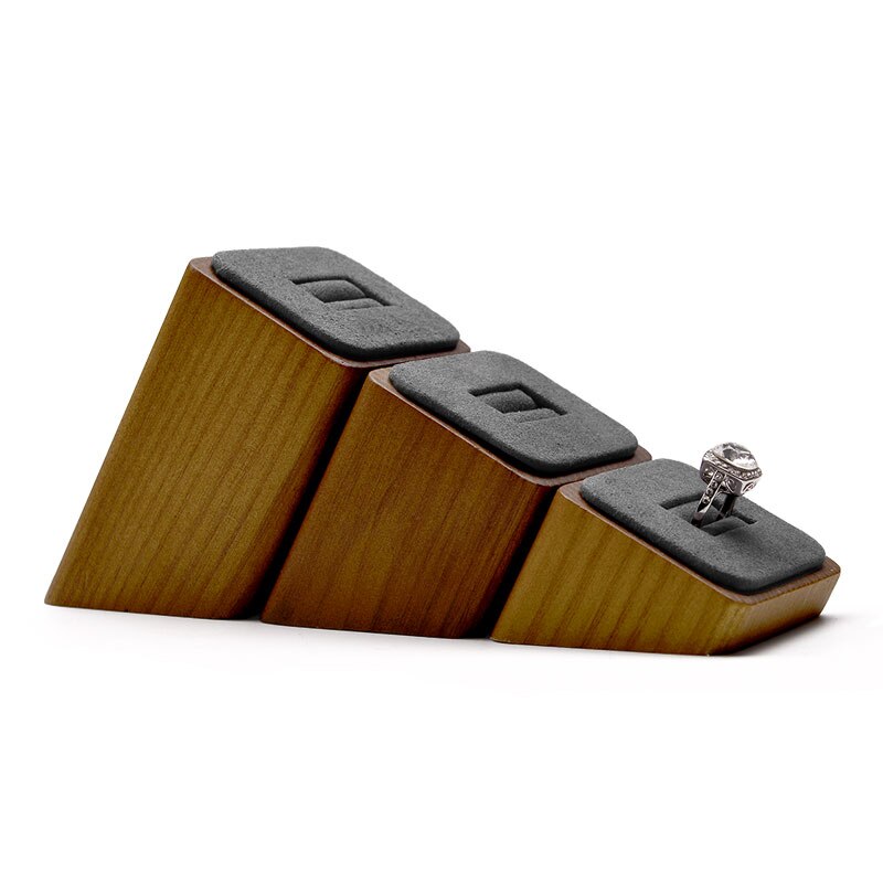 Oirlv Ring Display Set - 3 pcs Wood Jewelry Holder - Creamy-white & Dark Gray - 6x5x3.8cm: SM06702-2sets