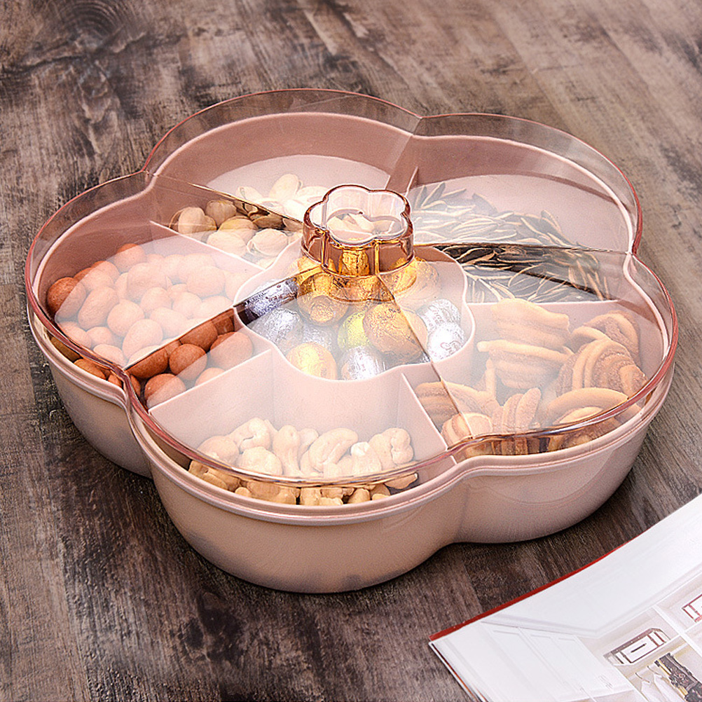 Flower Shape Snack Serving Tray Snacks Storage Box With Lid For Nut Candy Dried Fruit Can Be Placed Separately To Avoid Mixing