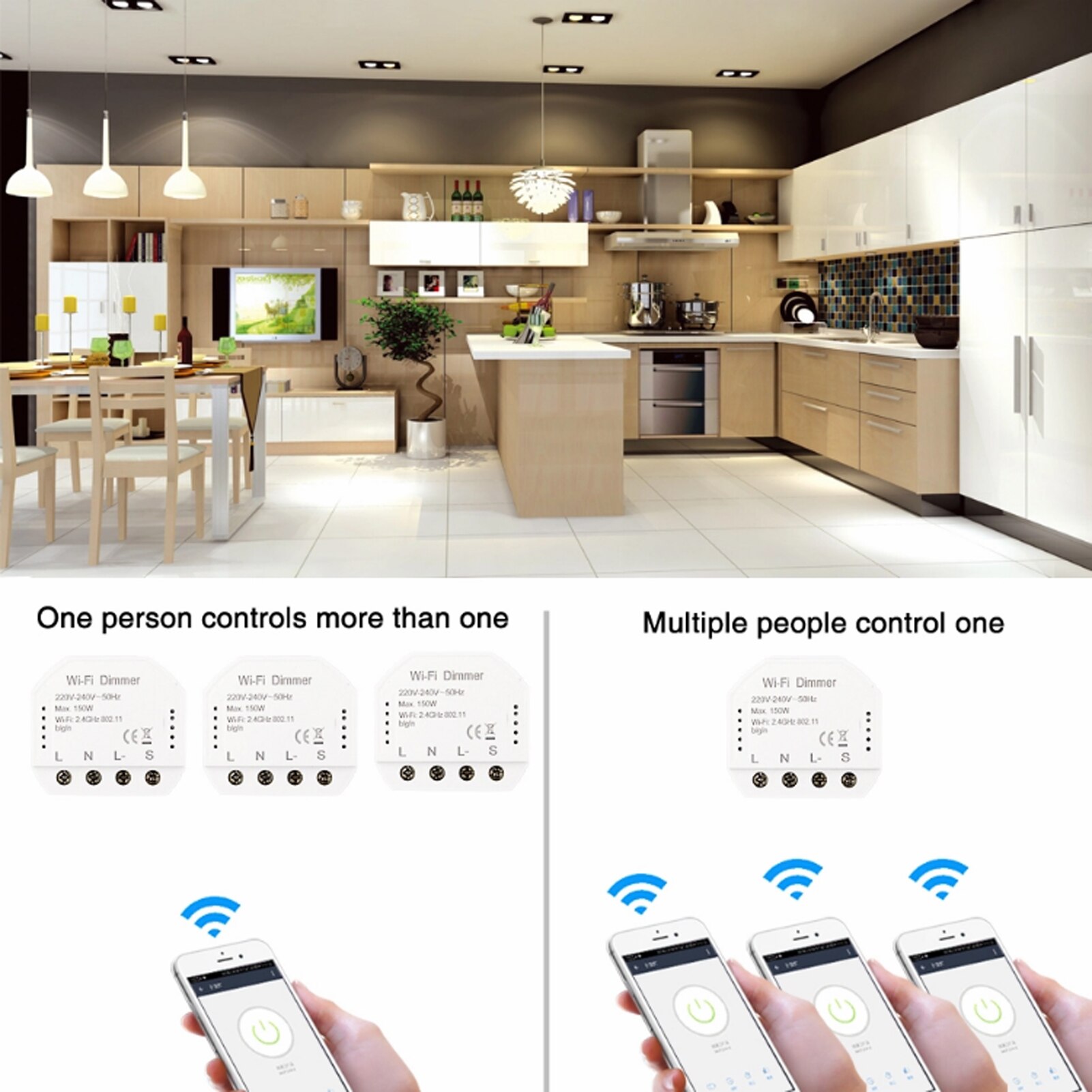 Tuya WiFi inteligente modulo de interruptor de atenuador de luz de Control de hogar inteligente Alexa de Google