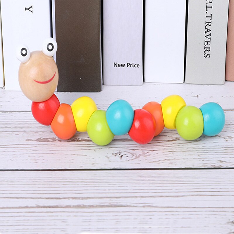 Colorful Variegated Twisted Caterpillar Toy Animal Doll Wooden Educational Toy