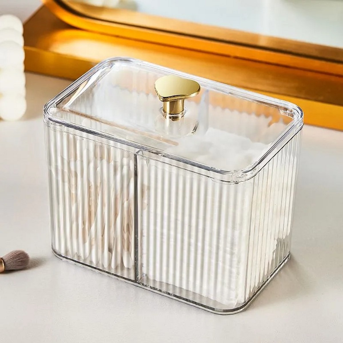 Qtip – distributeur de support transparent pour salle de bain, pot d'écouvillon/tampon/boule, conteneur, boîtes de rangement de cosmétiques pour vanité: Clair