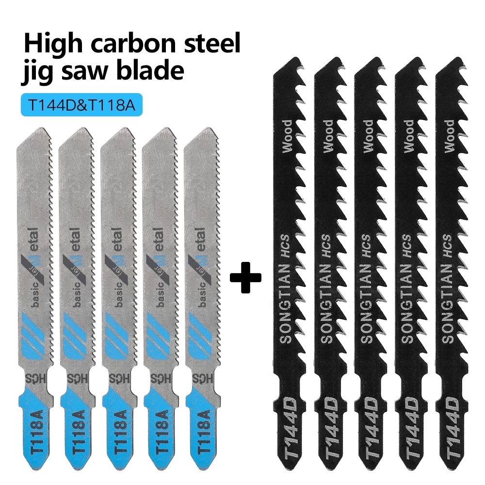 Vastar-Adaptador de sierra recíproca portátil, taladro eléctrico a sierra eléctrica para madera, herramienta de corte de Metal con hoja de sierra: 5pc T118A 5pc T144D