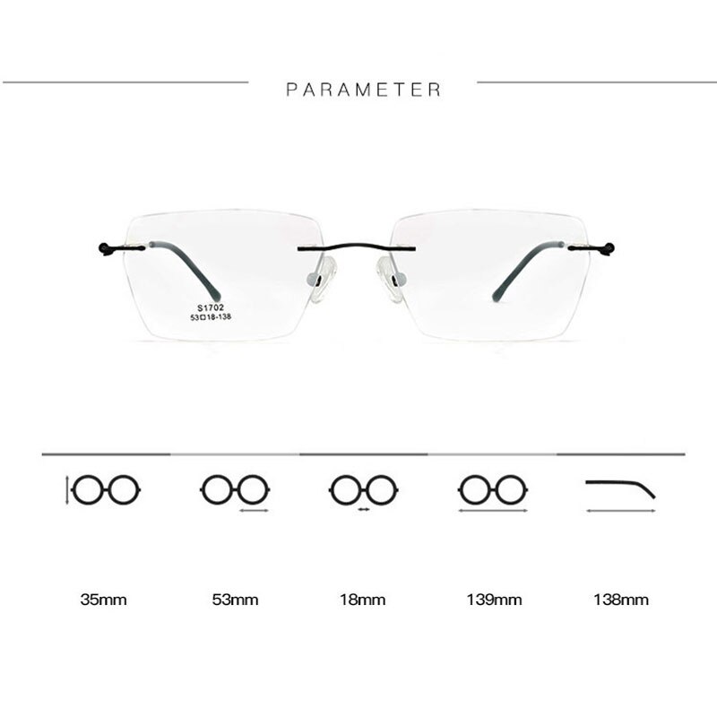 Gafas con montura de plástico sin marco para mujer, lentes ópticas de estilo de negocios, sin tornillos