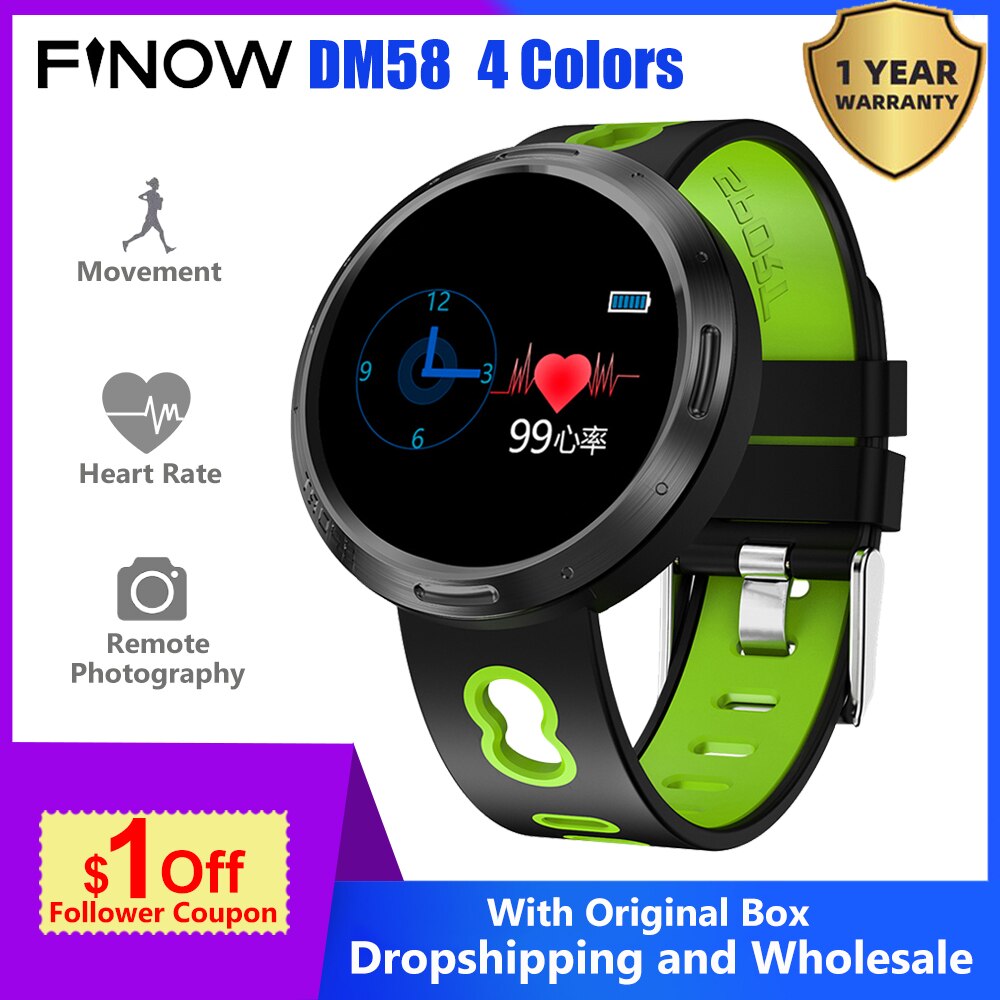 Finow Smart Horloge DM58 Plus IP68 Waterdichte Hartslagmeter Bloeddruk Smart Pols Push Bericht Oproep Herinnering Smartband