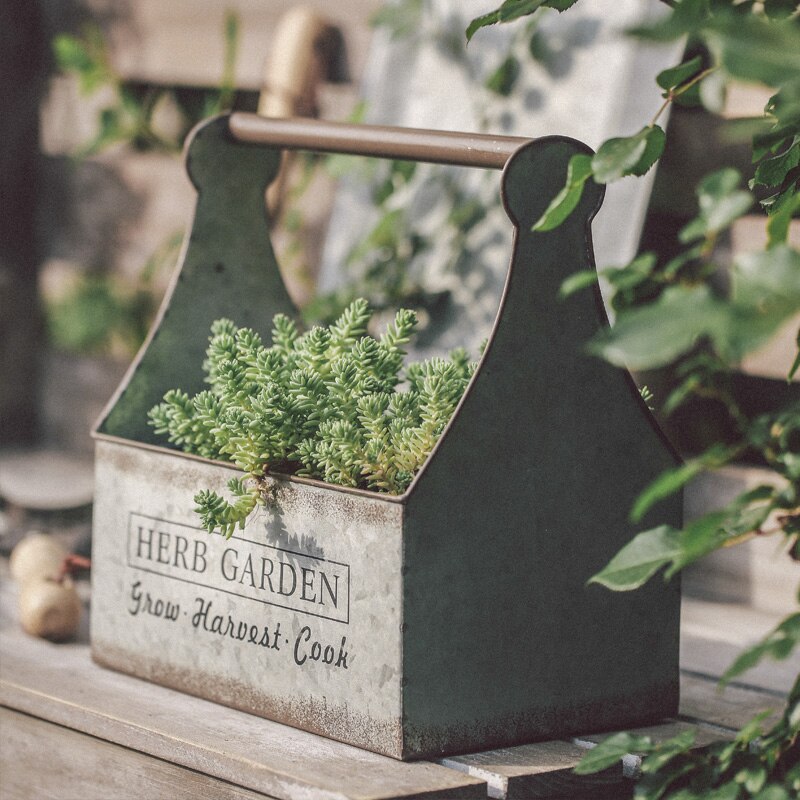 Retro Rectangular Tin Sheet Portable Flower Pot Ga... Grandado