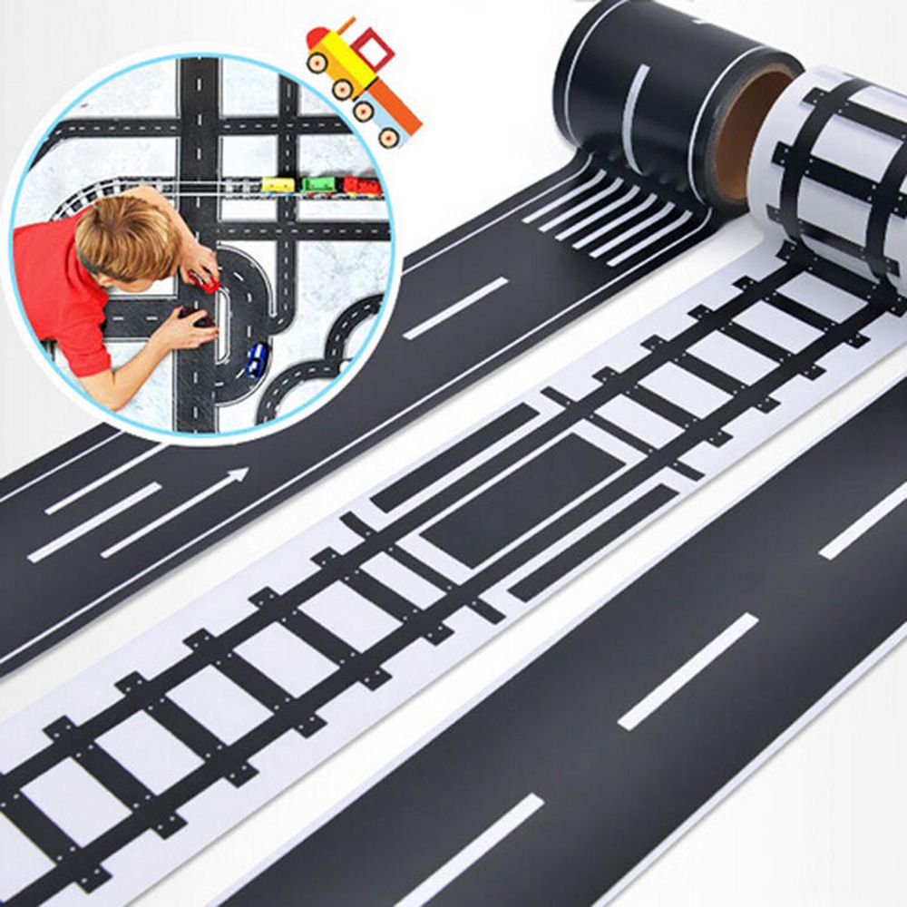 48 mm x 5m spoorwegweg papier washi tape brede verkeersweg zelfklevende afplaktape weg sticker voor kinderen speelgoed auto spelen