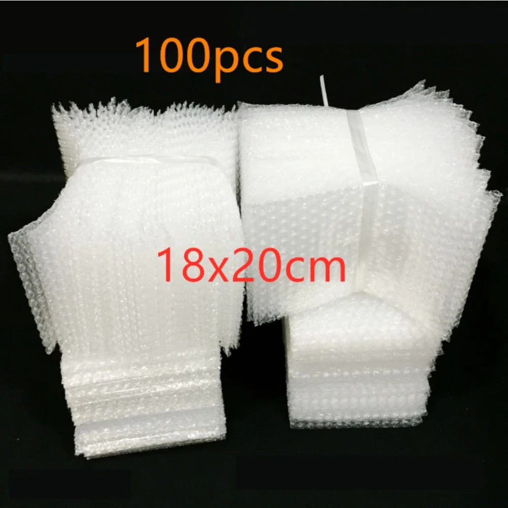 Bolsas de plástico para embalaje, envoltorio de burbujas blancas de polietileno transparente, a prueba de golpes, de doble película, 18x20cm, 100 Uds.