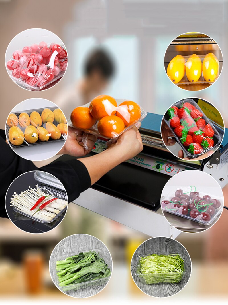 Plastic Wrap Packaging Machine Supermarket Vegetables Fruits Automatic Cutting Sealing Film Sealing Packaging Machine
