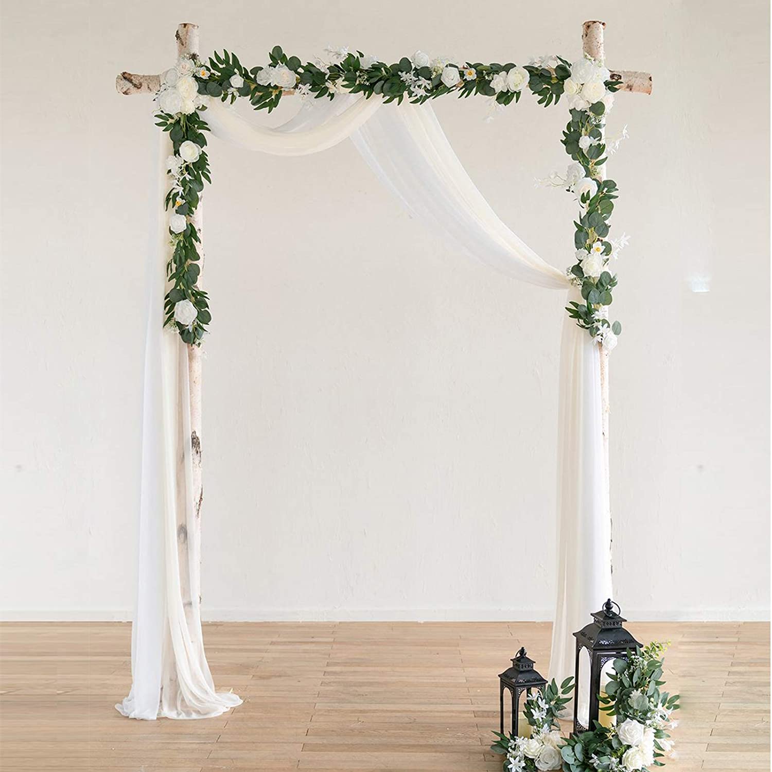 1pcs Artificial Eucalyptus Garland with Flowers, Greenery Garland White Rose Garland Eucalyptus Vines,White Flower Garland