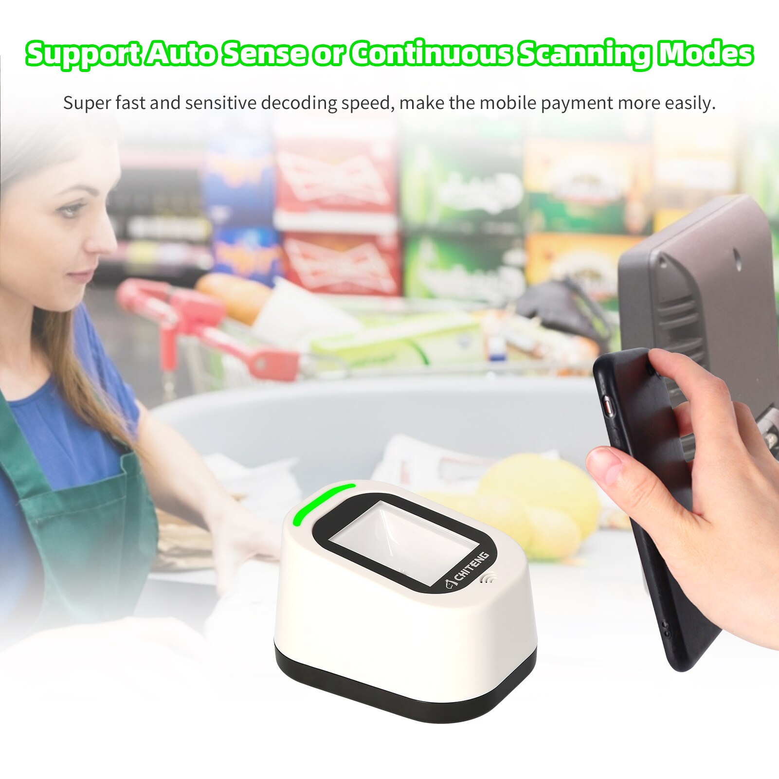 Desktop 1D 2D QR Barcode Scanner Platform USB Wired Bar Code Reader Large Scanning Window Support Auto-Sensing/Continuous Scan