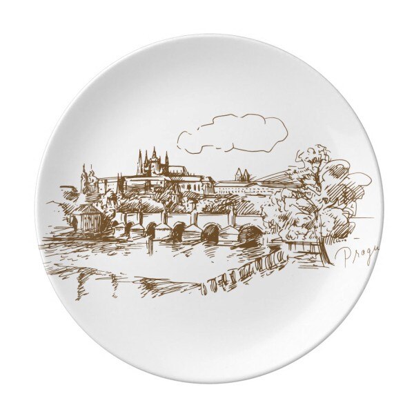 Charles bridge prag tjeckiska landmärke dessert tallrik dekorativt porslin 8 tums middag hem