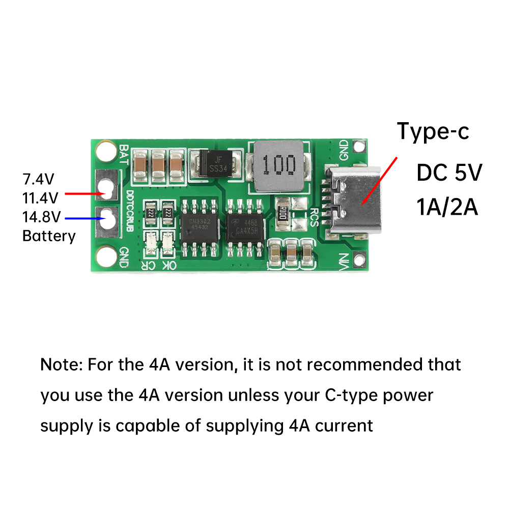 Flercells 2s 3s 4s typ-c  dc3-6v to 8.4v 12.6v 16.8v step-up boost 18650 litiumbatteri lipopolymer litiumjonladdningskort