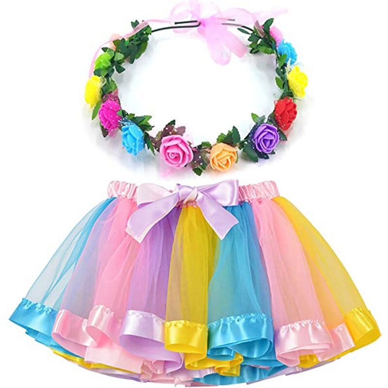 Multicolor 2 pezzi 4 colori spettacoli Pettiskirts danze vestito da ragazza gonna Tutu gonna principessa ghirlanda per bambini: 1-Multicolor