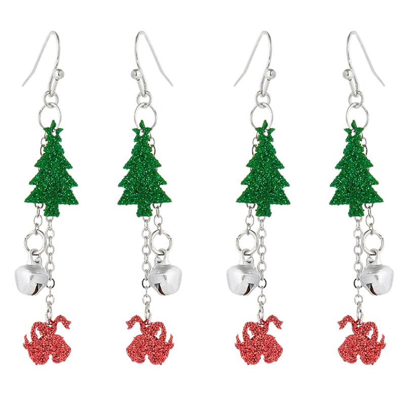 2 Pairs Kerst Thema Vrouw Oorbel Modieuze Legering Kerstboom Oorbellen Cartoon Bell Kerstman Stud Oorbellen: Style 8