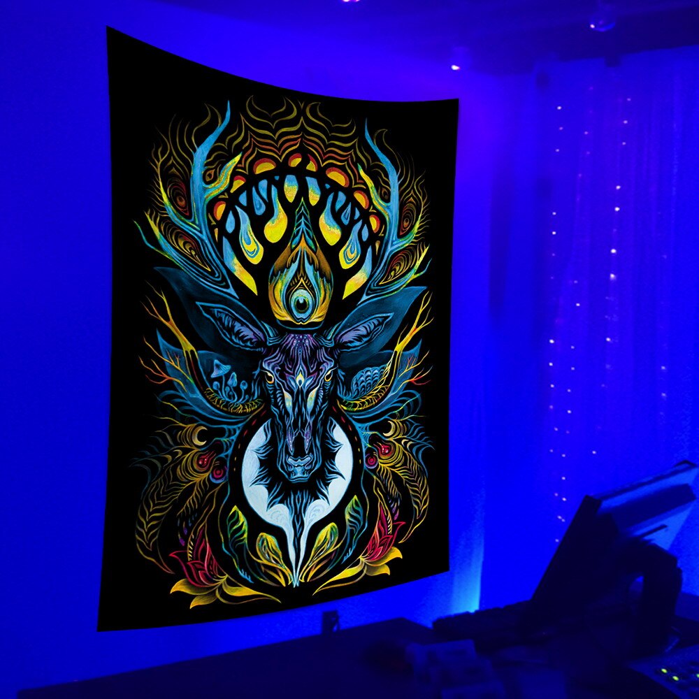 Psychedelic Black Light Tapestry UV Reactive Tapestry Hippie Decor Wall Hanging for Bedroom Dorm Indie Room Decor