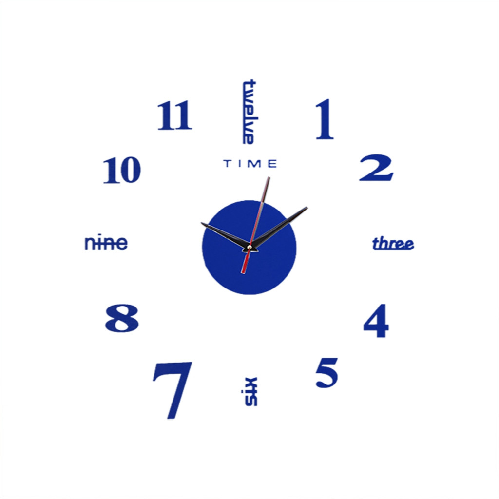 Klok horloge wandklokken horloge 3d diy acryl spiegel stickers huisdecoratie woonkamer kwarts naald: Blauw 