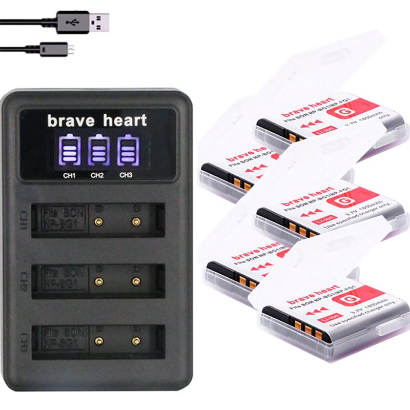 Batería NP-BG1/FG1 NP-BG1 NP BG1 FG1 para SONY, cargador de 3 ranuras, DSC-H3, DSC-H7, DSC-H9, DSC-H10, DSC-H20, DSC-H50: charger and 5battery