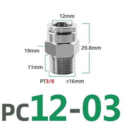 PC 1/8" 1/4" 3/8" 1/2" BSP external thread 304 stainless steel pipe pneumatic quick coupling trachea hose quick coupling: PC12-03