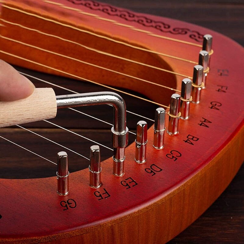 Lyrharpa 10 -strängad harpa heptachord mahogny lutharpa med graverade toner, för musikälskare nybörjare barn vuxen