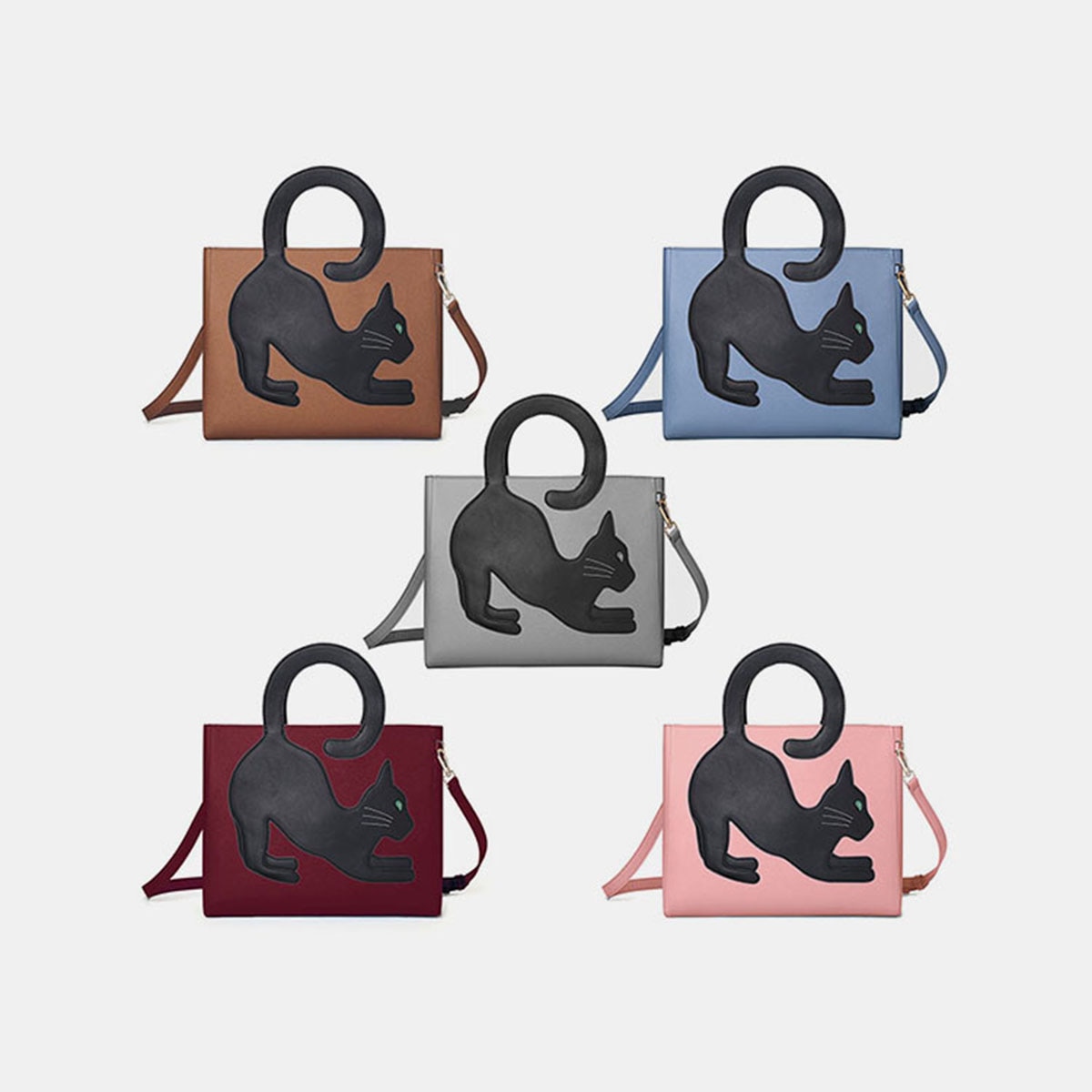 Sac à main femme motif chat sac à bandoulière femme queue de chat sac à main à motifs sac à bandoulière en cuir PU sac messager à fermeture éclair porte-documents