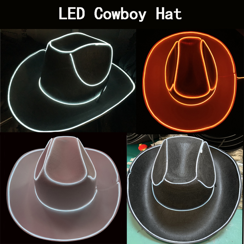 Increíble sombrero de vaquero con luz LED, sombrero de alambre intermitente, sombrero Led, luces parpadeantes, sombrero de vaquera, sombrero de novia Led, boda de Navidad