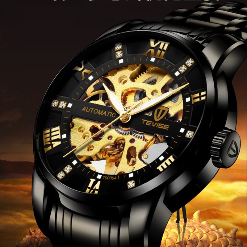 Herenhorloge zakelijk roestvrij staal waterdicht sport lichtgevend hol mechanisch horloge relogio masculino