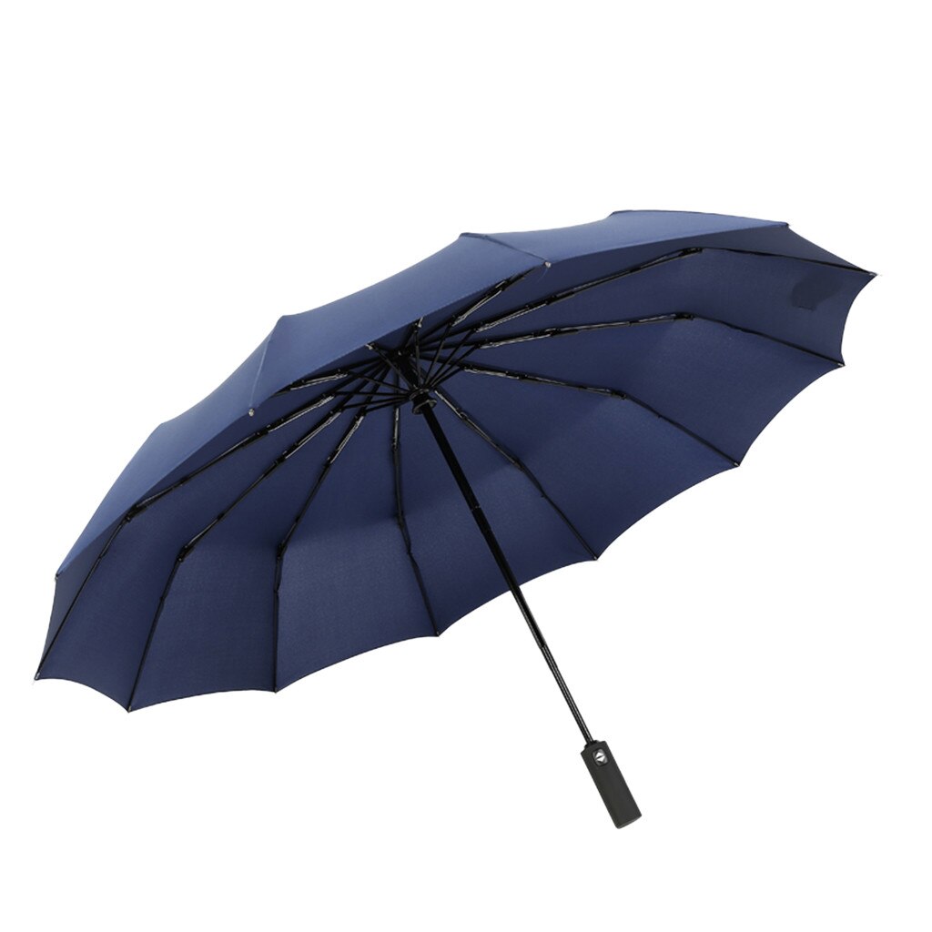 Automatic Large Umbrella Wind Resistant Men/Women Plus Size Sun Parasol Three Folding Anti-UV Windproof Rain Sunshine Umbrella: Blue