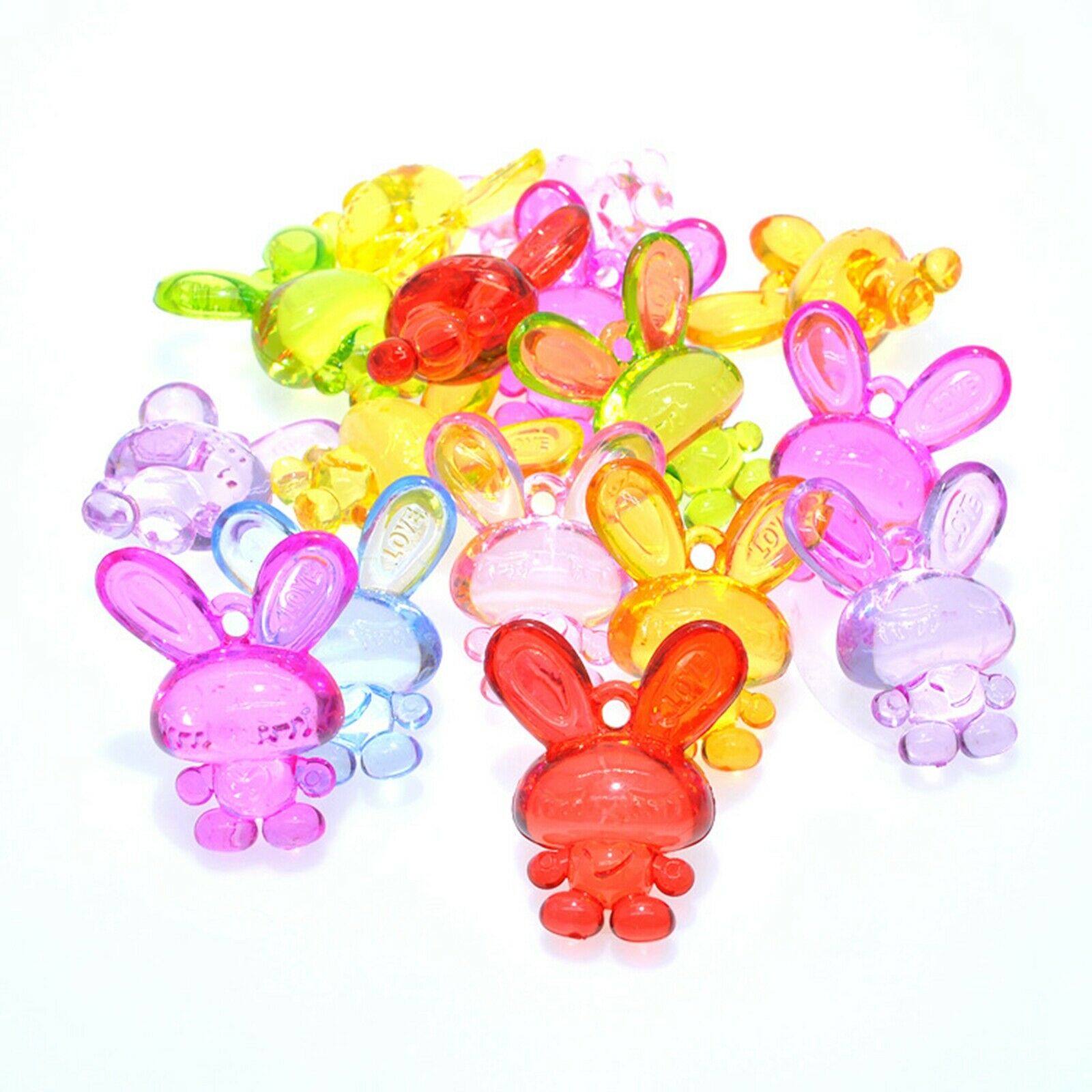 10 Transparent Acrylic Cute Cartoon Animal Pendants Various Charms Kids Craft: Rabbit