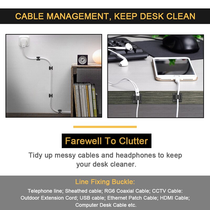 20pcs Wire Cable Management Organizer Desktop Cable Cord Clips Mouse Headphone Holder Data Telephone Line Cable Winder Tidy