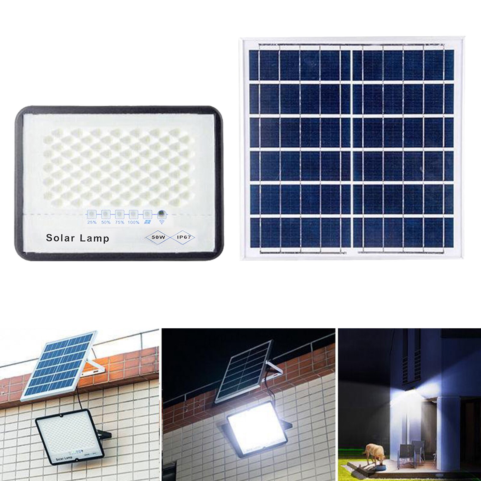 LED Solar Panel Light Outdoor Garden Fence Yard Lamp Remote Control 50W