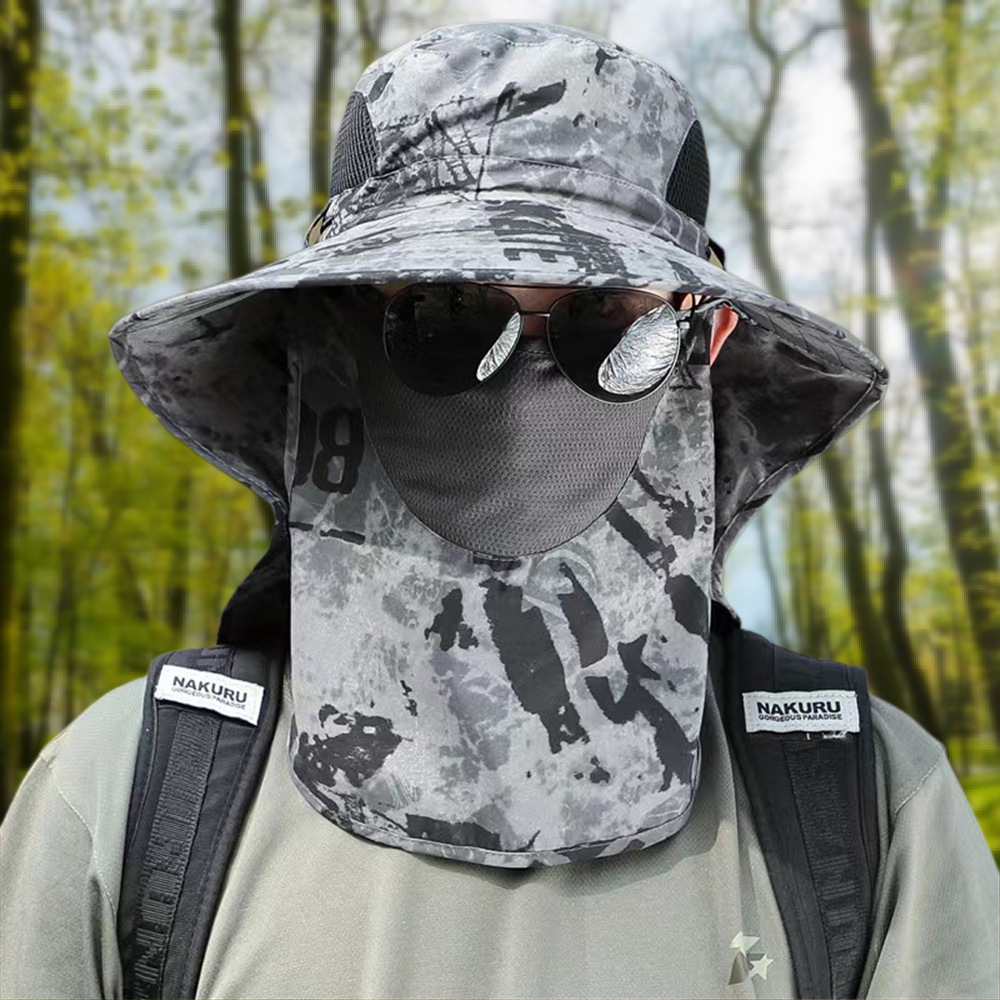 Chapeau Protection Solaire 360° - Large Bord - Chapeau Camouflage Amovible - Casquette Voyage Plein Air Homme: Blanc