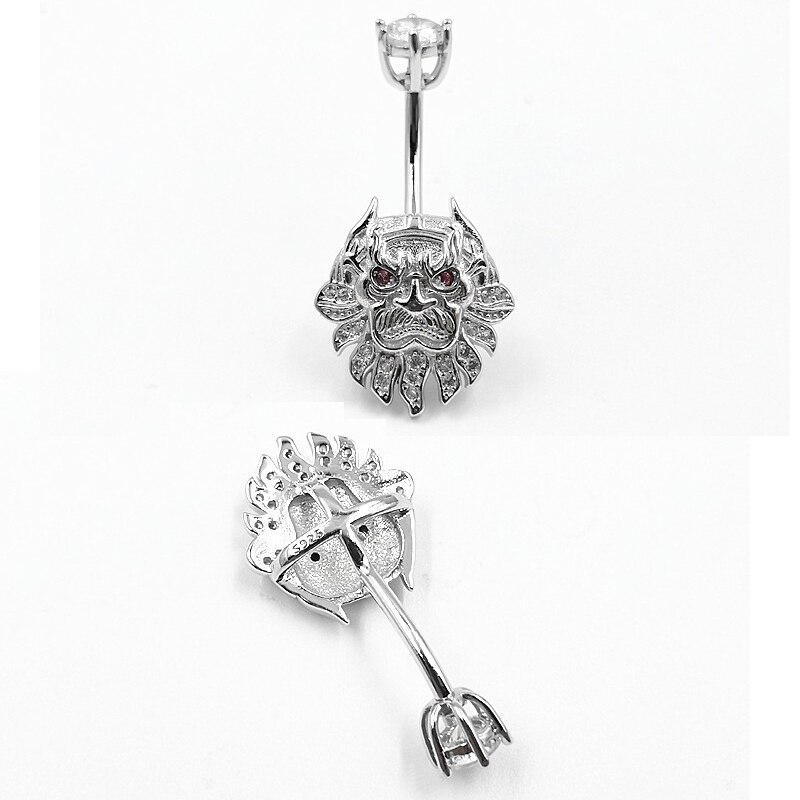 925 Sterling Zilver Belly Button Ring Leeuw Vorm Buik Piercing Zirconia Nacel Ring Piercing Lichaam Sieraden 1Pc