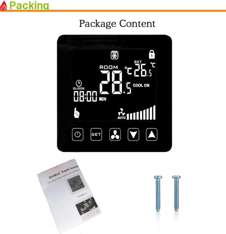 Black Adjustable House Air Conditioner Digital Room Thermostat Modbus 220V