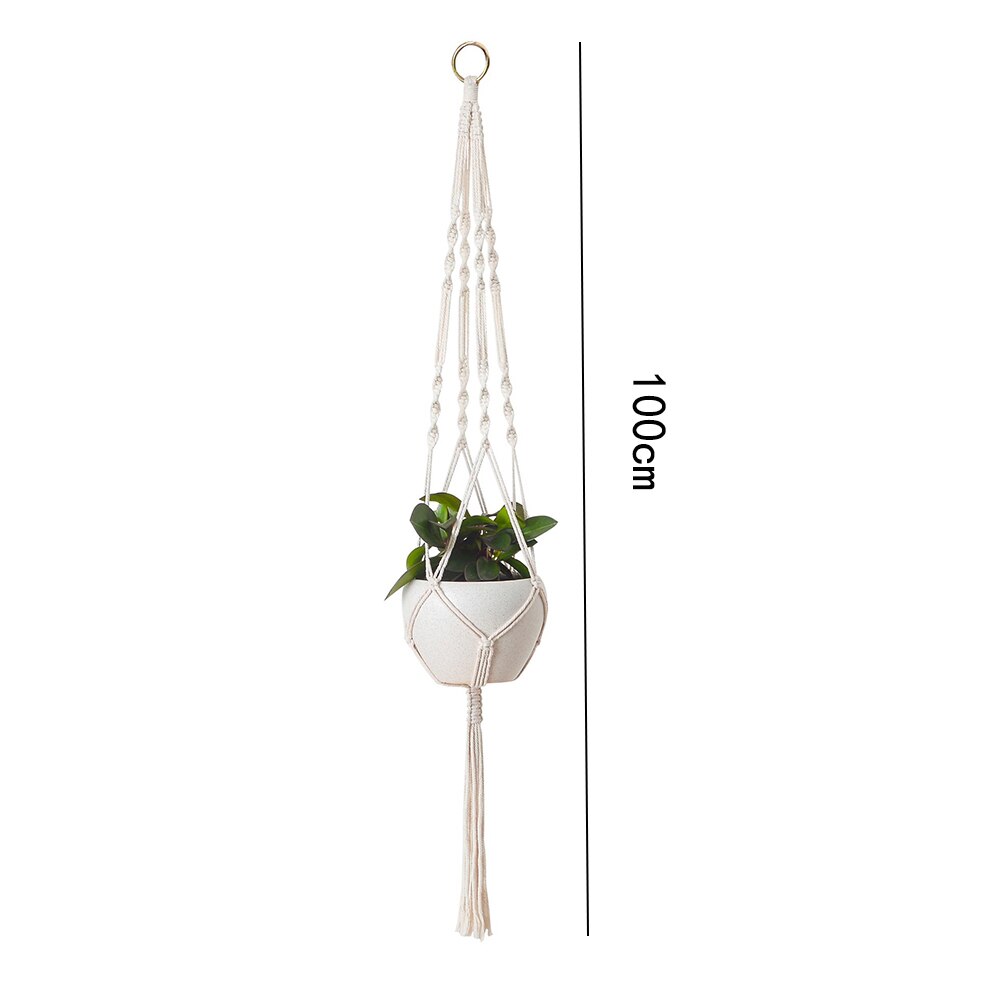 Macrame planteophæng kurve urtepotteholder balkon vægophæng plantekasse indretning knyttet løftereb hjem havetilbehør: E