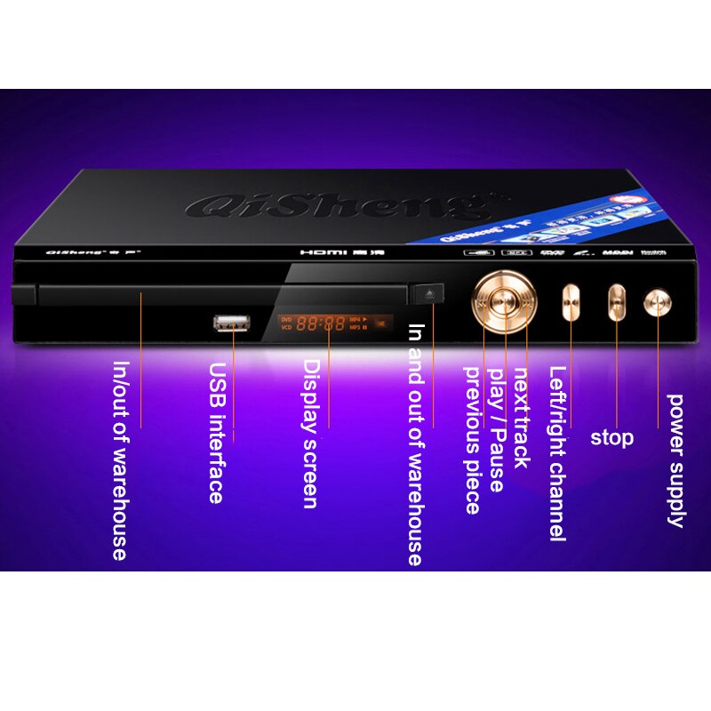 Domowy odtwarzacz DVD 1080P TV odtwarzacz HD DVP-808 światłowód koncentryczny dekodowanie wieloformatowe podwójny mikrofon interfejs odtwarzacz EVD