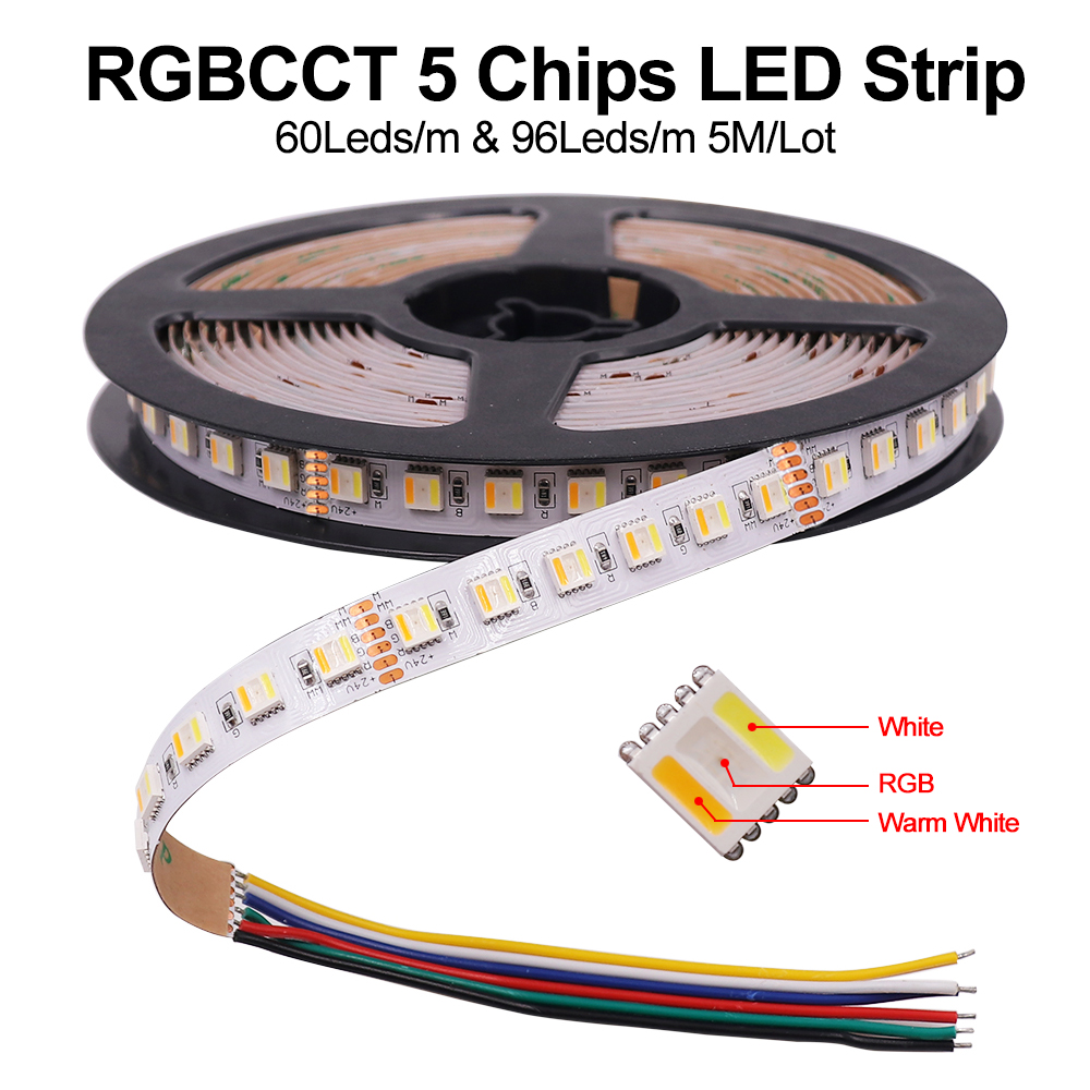 5M 5 Kleuren In 1 Chip Led Strip Licht Rgbcct Rgbw Rgbww 30 Leds/M 60 Leds/ M 96LED/M Waterdichte Led Tape Flexibele 12V 24V Led Strip