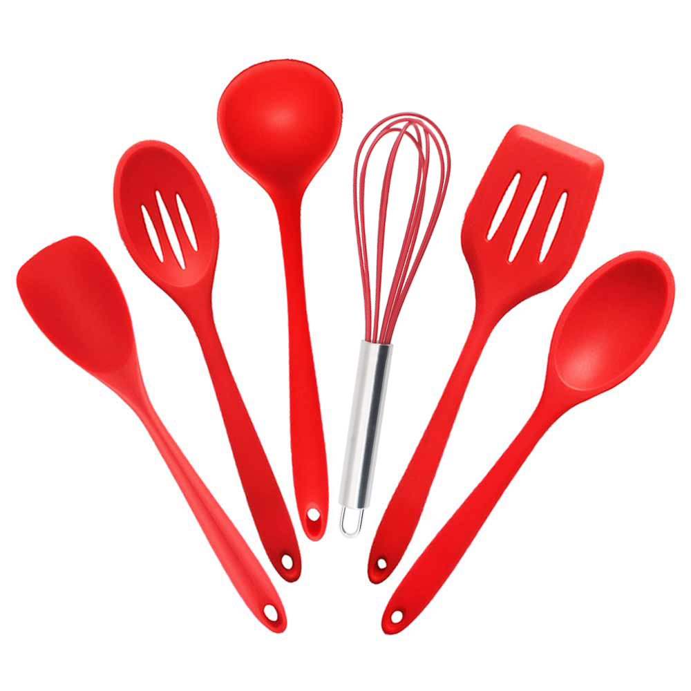 Utensilios de cocina de silicona de grado alimenticio, utensilios de cocina de nailon para cuchara, espátula, cucharón, batidores de huevos, 6 unids/set por juego: Default Title