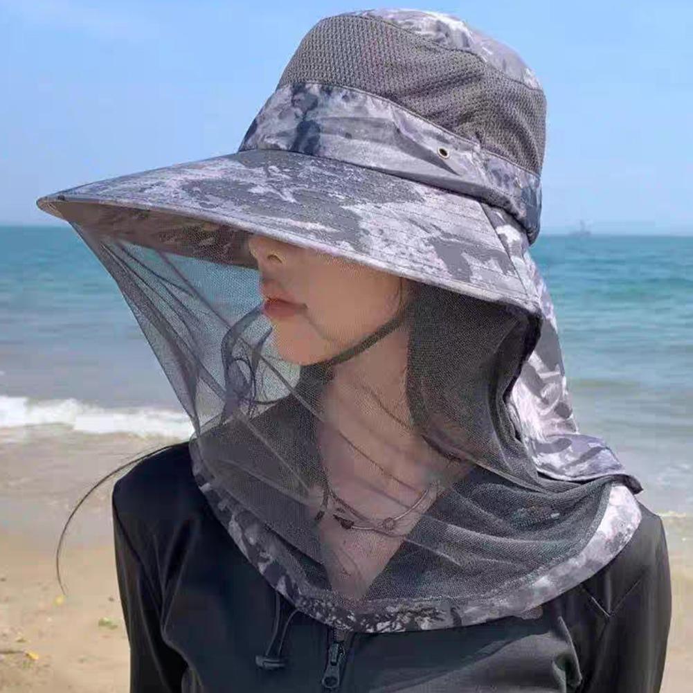 Sombrero de pesca con velo para exteriores, protección solar, estilo prevención de mosquitos, gorro de mosquitera, cubiertas de malla transpirables para la cabeza de viaje