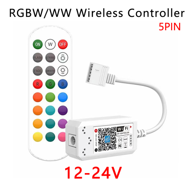 DC5V 12V 24V RGB Tape 5050 Led Wifi Controller Bluetooth WiFi LED Controller led strip IR Remote Control Alexa Google Magic Home: 24key 2.4G RGBW