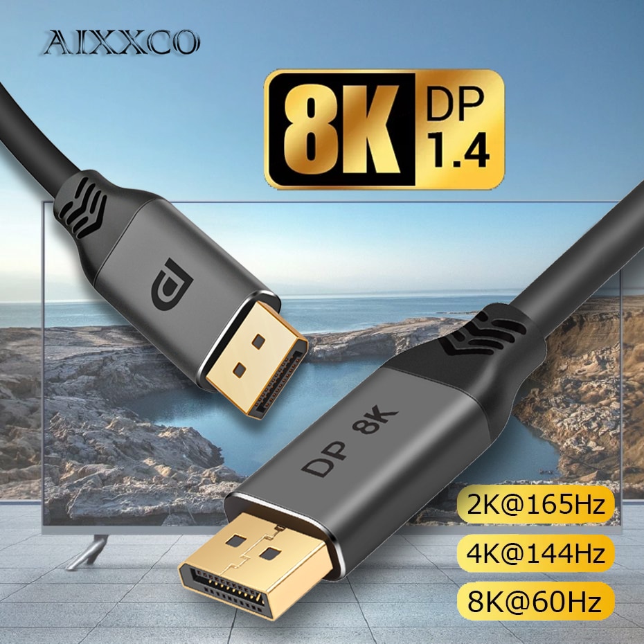 AIXXCO DisplayPort 1.4 Cable 8K 4K HDR 165Hz 60Hz Display Port Adapter For Video PC Laptop TV DP 1.4 1.2 DP Cable
