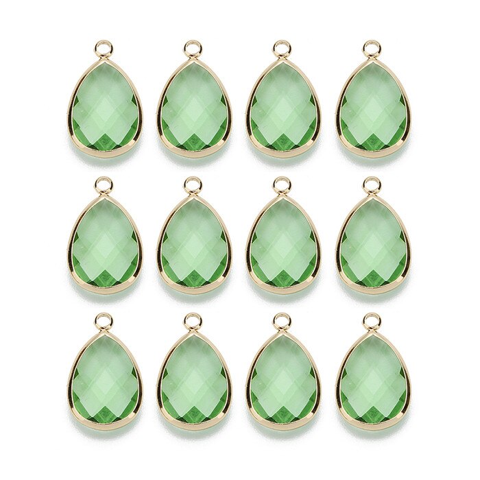 LOULEUR-colgante de cristal KC con forma de gota de agua en 12 colores, collar y colgante de cristal de cobre dorado para mujer, piezas de joyería Diy: light green