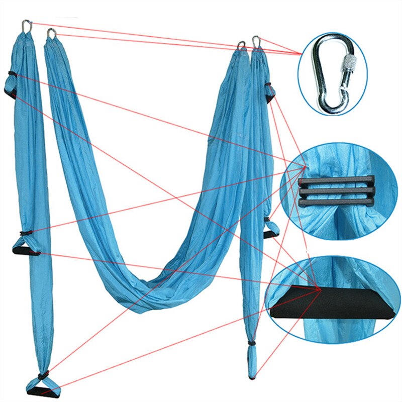 Yoga hängmatta swing fallskärm tyg inversion terapi anti-gravitation hög styrka dekompression hängmatta yoga gym hängande 6 grepp