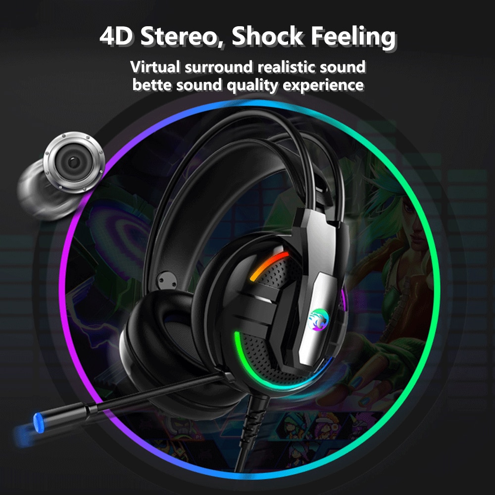 PS4 Headset Gaming Headphone with Microphone PC Noise Cancelling RGB Light Over Ear Wired Headphone for Computer Xbox PS5