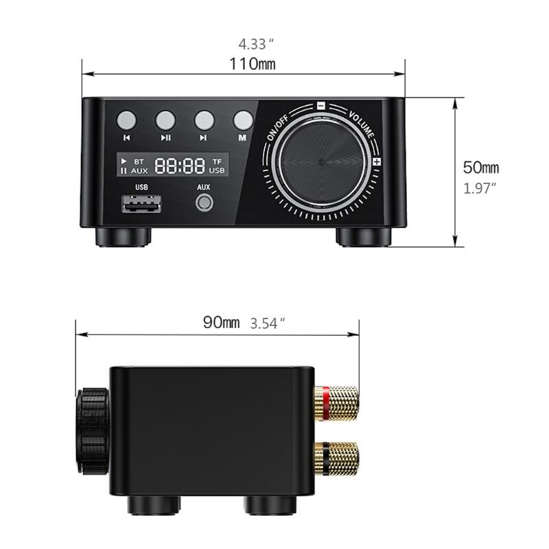 HiFi Bluetooth 5.0 Class D Digital Power Amplifier Stereo Receiver USB TF Card B95C