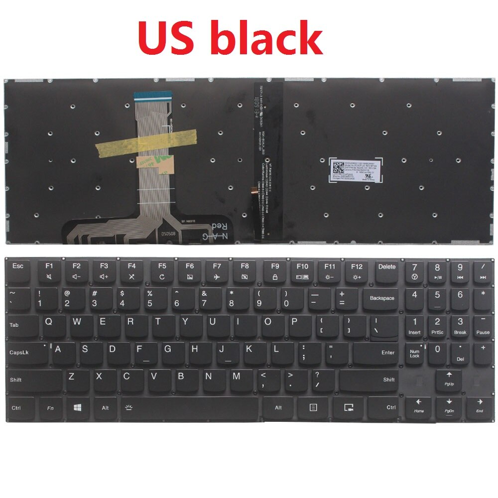 Clavier US/UK/SP/LA/GR pour ordinateur portable Lenovo Legion Y540-15IRH, Y540-17IRH, Y545-PG0, Y540-15IRH, Y530-15ICH, Y7000P-1060, Y545, sans cadre: US black