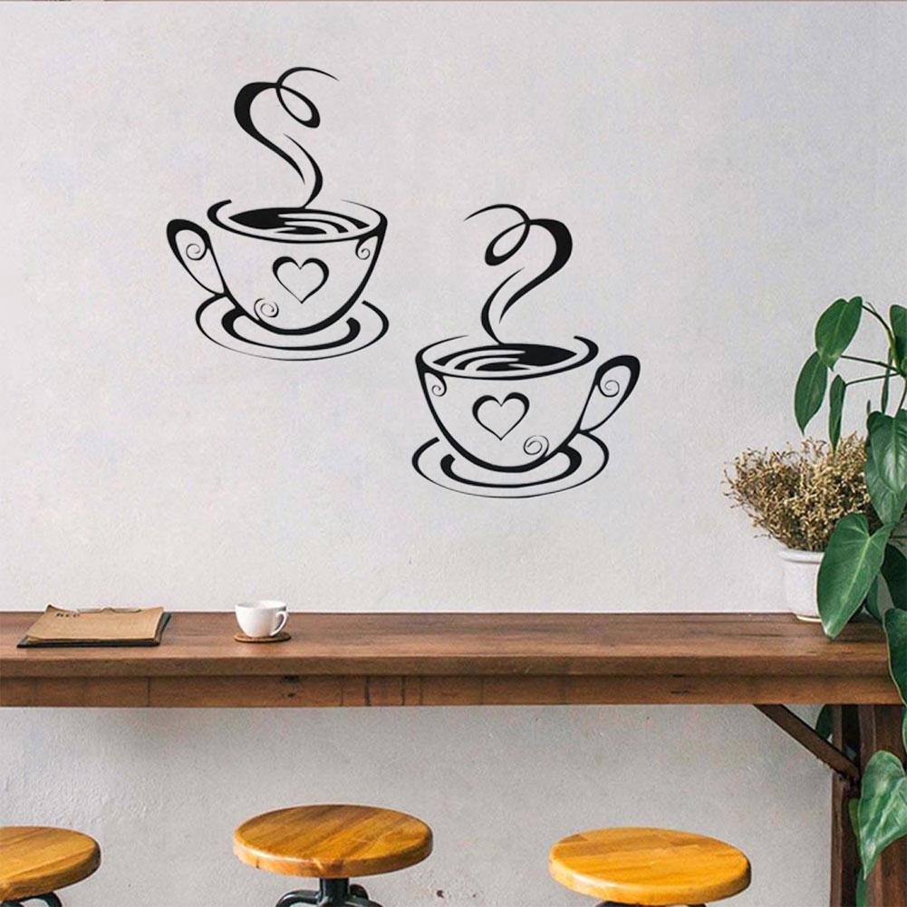 Autocollant mural de deux tasses de café, cuisine, Bar, pour salon, Restaurant, sparadrap d'art de fond, papier peint, décoration de la maison J0A3