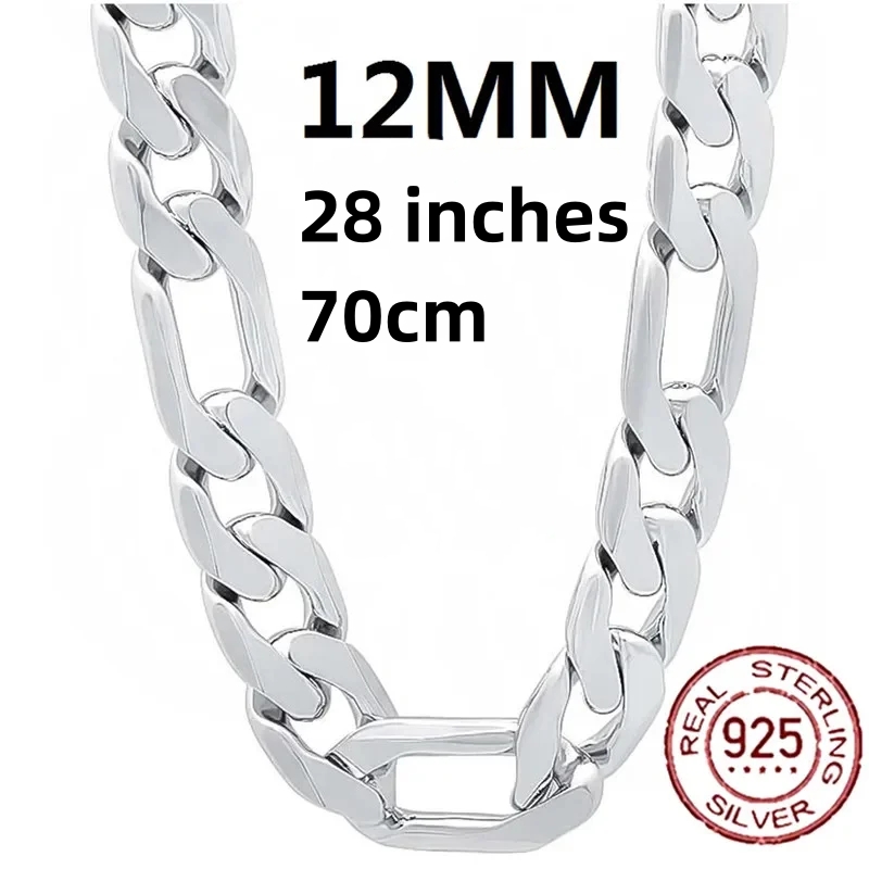 925 Sterling Zilveren Ketting Voor Mannen Klassieke 12 Mm Cubaanse Ketting 18-30 Inch Charm Mode-sieraden bruiloft: Blauw