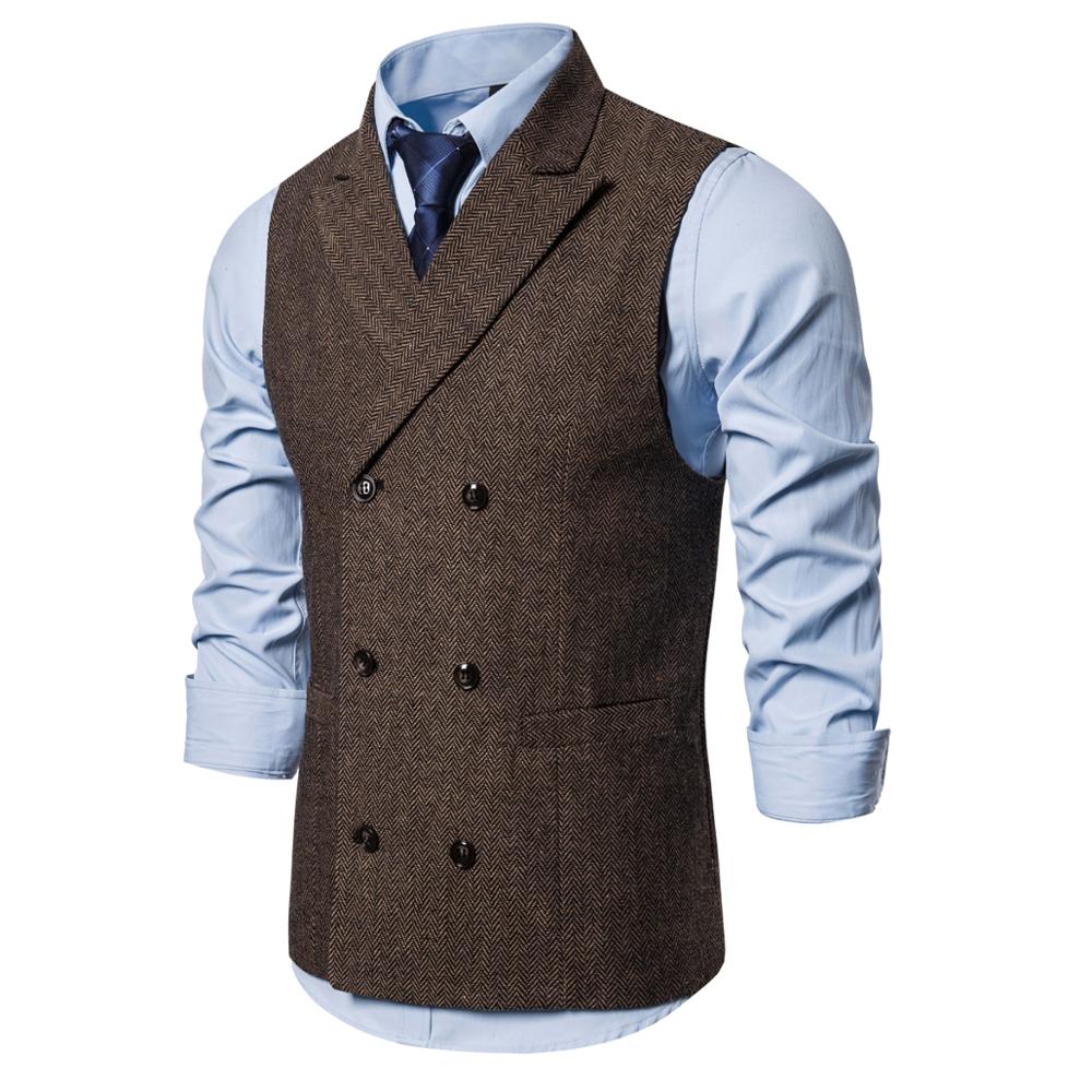 Herr formella dubbelknäppta västar klassisk kostym gilet homme slim fit kaffeväst män äktenskap chalecos para hombre