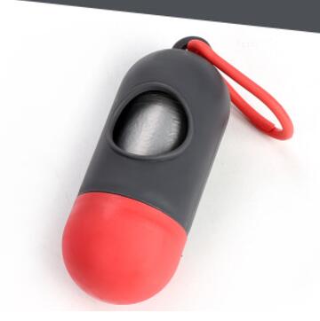 Pill Shape Pet Dog Poop Bag Dispenser Waste Garbage Bags Carrier Holder Dispenser + 1roll Poop Bags Set Pet Dog Waste Poop Bags: Black